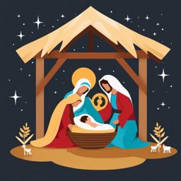 Manger scene clipart, The holy family gathered around the newborn Jesus.  simple, 2d flat