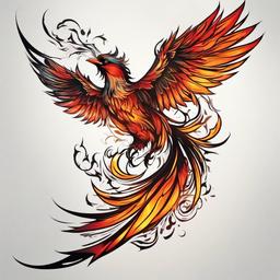 fire bird tattoo  simple color tattoo,white background