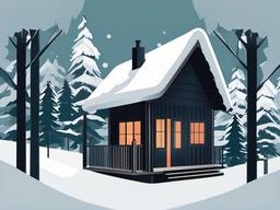 January clipart - winter cabin in the woods with a January banner  color,minimalist,vector clipart