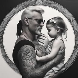 dad and daughter tattoos black and white design 