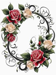 Vine of roses tattoo, Tattoos featuring vines adorned with roses.  color, tattoo patterns, white clean background