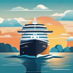 Cruise Ship Clipart - A cruise ship sailing the open ocean.  transport, color vector clipart, minimal style