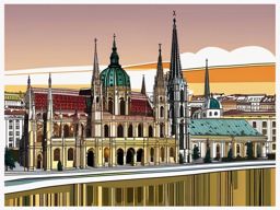 Vienna clipart - St. Stephen's Cathedral and Vienna cityscape,  color clipart, vector art