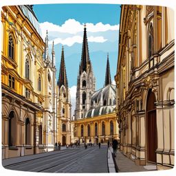 Vienna clipart - St. Stephen's Cathedral and Vienna cityscape,  color clipart, vector art