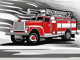 Fire Truck clipart - fire truck with a water hose ready  color,minimalist,vector clipart