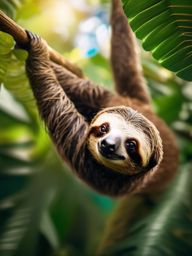 Cute Sloth Hanging in a Leafy Canopy 8k, cinematic, vivid colors
