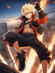 bakugou katsuki - engages in a high-octane battle atop a skyscraper, quirk blazing. 