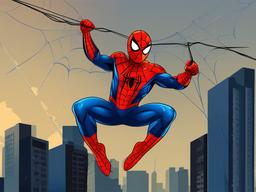 Spiderman clipart - Spiderman swinging on a web  