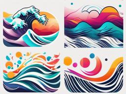 Color Wave Tattoo - Infuse vibrancy and energy with a tattoo featuring a colorful and dynamic wave design.  simple vector color tattoo,minimal,white background