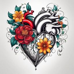 Heart and flower tattoo, Heart and a flower conjoined, harmonious representation of love and nature. , tattoo color art, clean white background