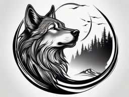 Howling Tattoo,tattoo capturing the enchanting act of a wolf's howl, tribute to the wild and untamed. , tattoo design, white clean background