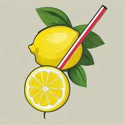 Lemon clipart - lemon with a straw in it  color,minimalist,vector clipart