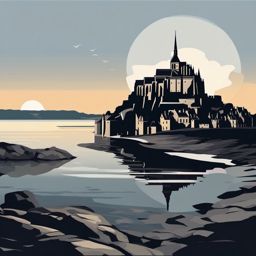 Mont Saint-Michel sticker- Medieval abbey perched on a rocky islet, , sticker vector art, minimalist design