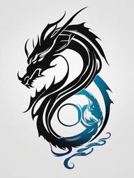 Dragon and Yin Yang Tattoos - Tattoos combining dragon imagery with the Yin Yang symbol for balance.  simple color tattoo,minimalist,white background