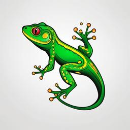 Green Gecko Tattoo - A tattoo featuring a vibrant green gecko, symbolizing nature and vitality.  simple color tattoo design,white background
