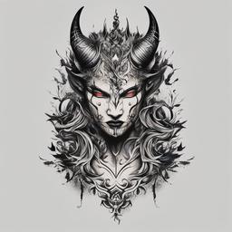 Inner Demon Tattoo-Bold and symbolic tattoo featuring the theme of inner demons, capturing personal struggles and triumphs.  simple color tattoo,white background