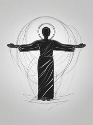 drawing of God with open arms  minimal rough sketch scribbles,doodles,black and white