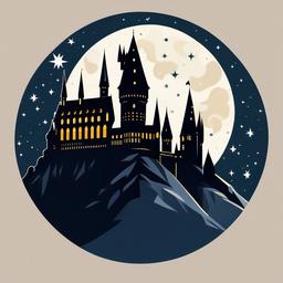 Harry Potter clipart - Hogwarts castle under a starry sky  color,minimalist,vector clipart