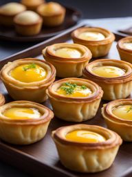 dim sum egg tarts, flaky pastry crust filled with a sweet egg custard. 