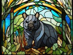 Stained Glass Wombat - Wombat in eucalyptus grove  