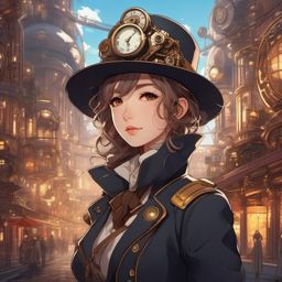 Brilliant inventor, in a fantastical steam-powered city, designing ingenious contraptions to revolutionize the world.  front facing ,centered portrait shot, cute anime color style, pfp, full face visible