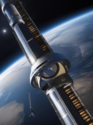 orbital space elevator, connecting earth to a massive space station, facilitating interstellar travel. 