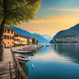 scenic beauty of lake iseo - paint a scenic view of lake iseo in lombardy, with its tranquil waters and charming lakeside towns. 