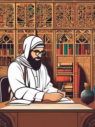 Educator imparting Arabic language skills in a culturally diverse learning environment.  color vector art,clipart,minimal