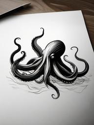 drawing of a kraken  minimal rough sketch scribbles,doodles,black and white