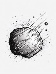 Asteroid Tattoo - An asteroid tattoo speeding through the cosmos  few color tattoo design, simple line art, design clean white background