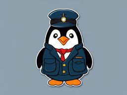 Penguin Train Conductor Sticker - A cute penguin dressed as a train conductor, ready for a railway adventure. ,vector color sticker art,minimal