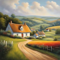 peaceful countryside - paint a peaceful countryside scene with rolling hills and charming cottages. 