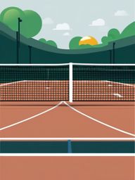 Tennis Court and Racket Clipart - A tennis court and racket in play.  color vector clipart, minimal style