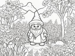 Gnome in a garden surrounded by flowers  simple coloring pages