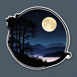 Moonlit Night Sticker - Tranquil night with a crescent moon, ,vector color sticker art,minimal