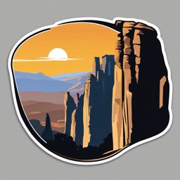 Meteora Monasteries sticker- Monastic complex perched on towering rock pillars in Greece, , sticker vector art, minimalist design