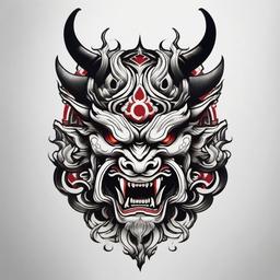 Japanese Tattoo Oni - Incorporates the Oni, a malevolent supernatural creature, into traditional tattoo art.  simple color tattoo,white background,minimal