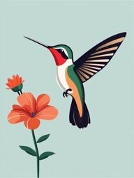 Hummingbird Clipart - Hummingbird hovering near a blooming flower , minimal, 2d