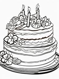 Cake Coloring Pages - Yule log cake with festive decorations  simple coloring pages