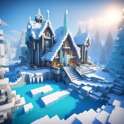 ice palace with shimmering ice sculptures and frozen waterways - minecraft house ideas minecraft block style