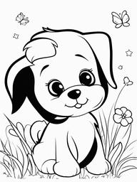 Puppy and Baby Coloring Pages - Sweet Friendship Between Puppy and Baby  minimal black outline printable sheet, coloring page