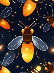 Firefly in the Dark Clip Art - Glowing firefly illuminating the night,  color vector clipart, minimal style