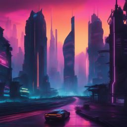 cyberpunk cityscape - illustrate a futuristic cyberpunk cityscape with neon lights and towering skyscrapers. 