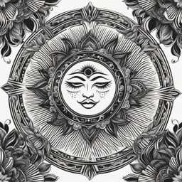 sun tattoo black and white design 