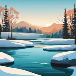 Icy Pond Scene clipart - Icy pond in a serene setting, ,vector color clipart,minimal