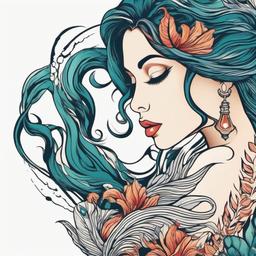 Siren Mermaid Tattoo - Capture the seductive charm of a siren with a tattoo featuring a mermaid.  simple vector color tattoo,minimal,white background