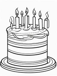 Happy Birthday Cake and Candles Coloring Pages - Cake Glowing with Lit Candles  minimal black outline printable sheet, coloring page