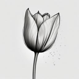 drawing of a tulip with dew drops  minimal rough sketch scribbles,doodles,black and white