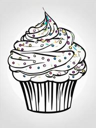 Food Coloring Pages - Cupcake with colorful sprinkles and frosting  simple coloring pages