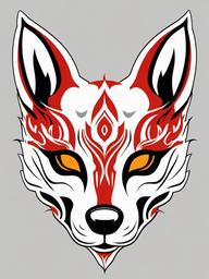 okami kitsune mask tattoo  simple color tattoo,white background,minimal